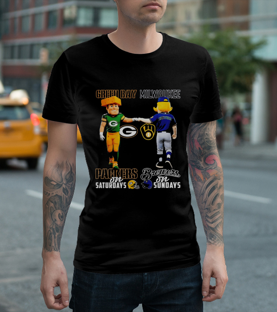 Green Bay Packers Saturdays Milwaukee Brewers Sundays City Skyline T-Shirt