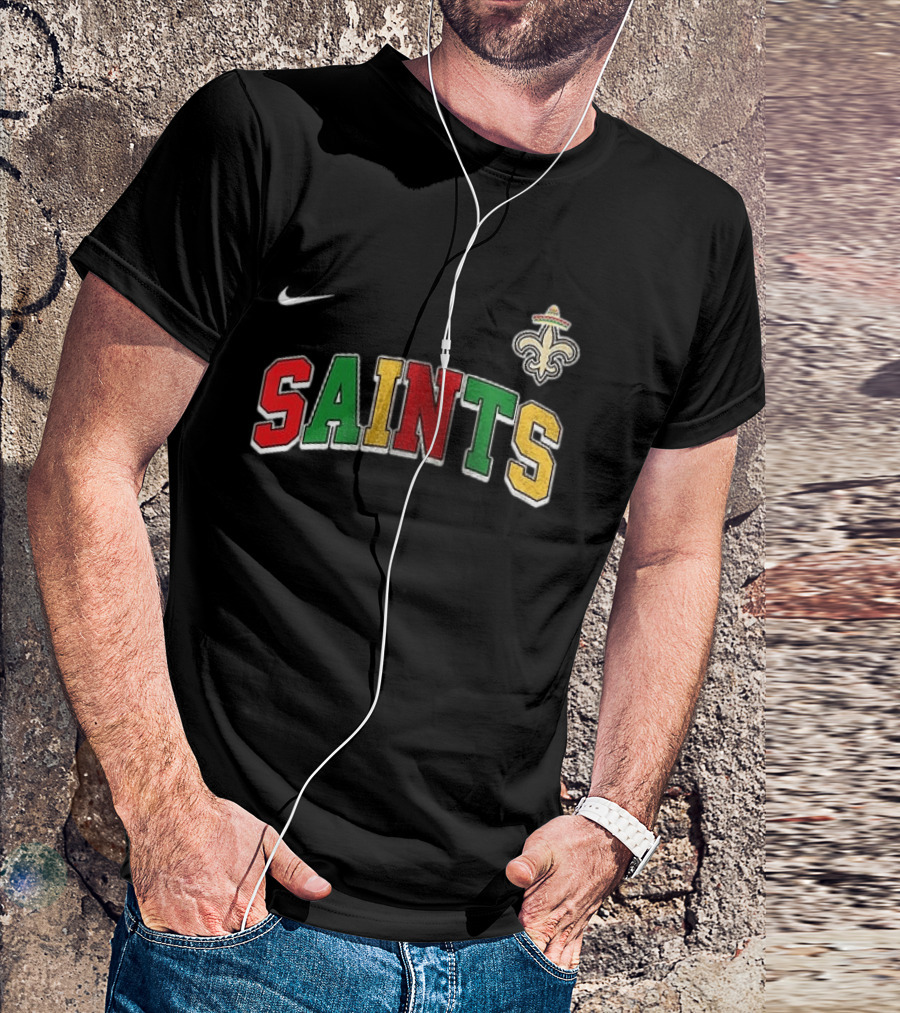 New Orleans Saints Cinco De Drinko Bitchachos Skeleton Fiesta Fleur De Lis Sombrero T-Shirt