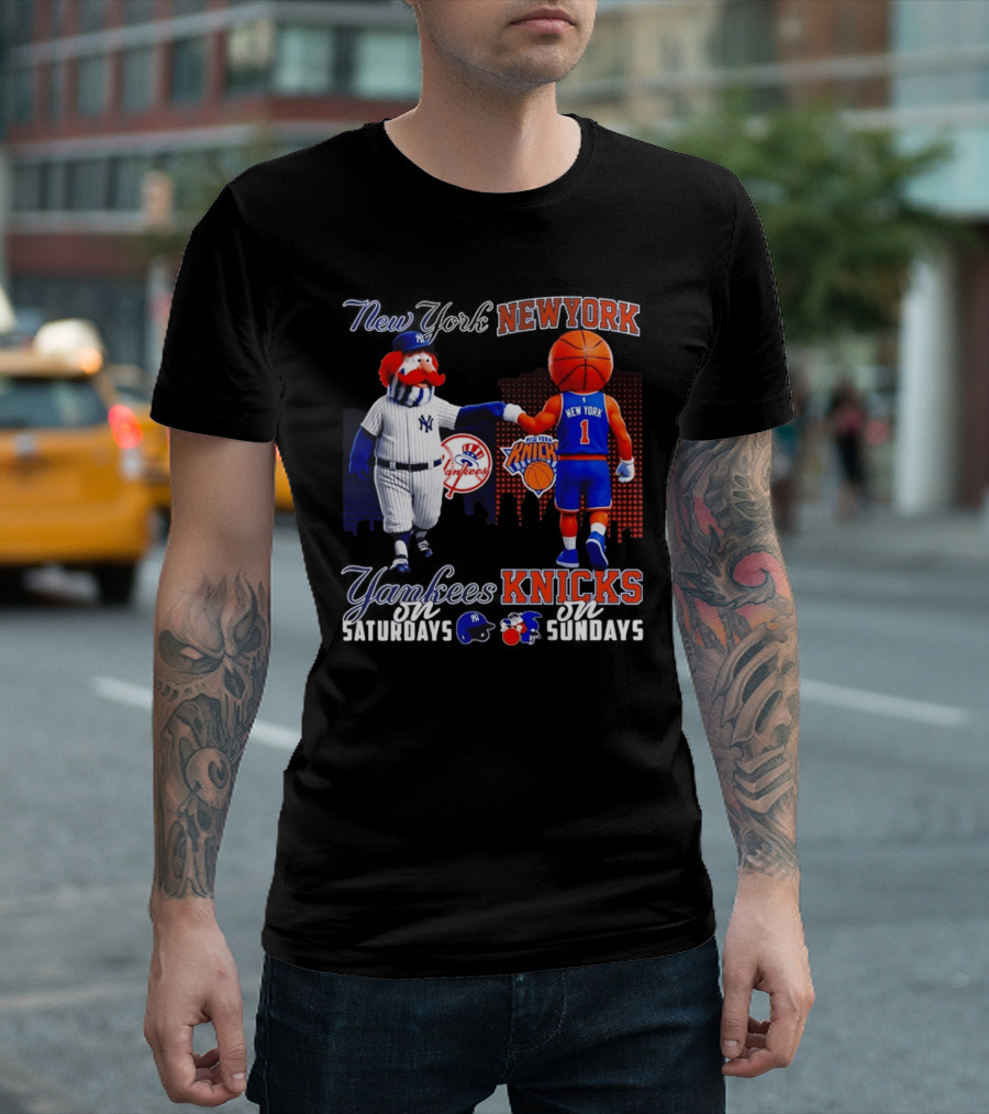 New York Yankees Saturdays Vs Knicks Sundays Yankees Knicks Mascots Baseball Basketball T-Shirt