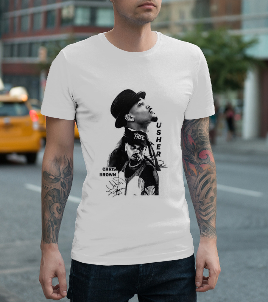 C Brown Usher R&B Tour Cartoon Characters And Signatures T-Shirt