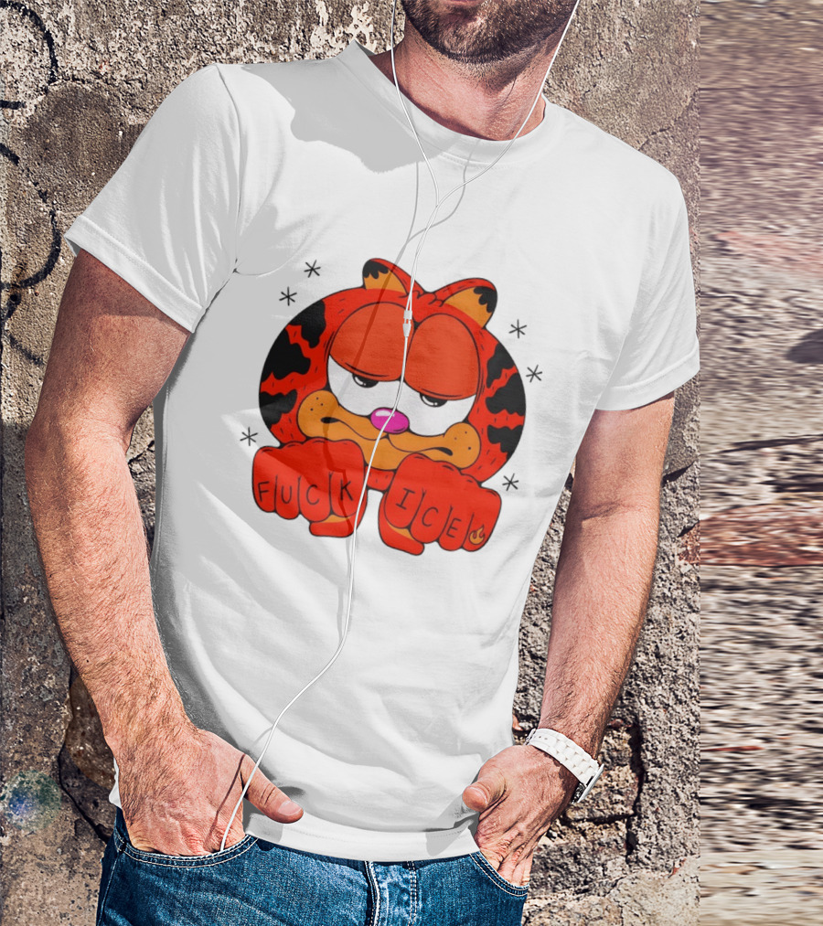 Orange Cat Garfield Meme Fuck Ice Hand Tattoos T-Shirt
