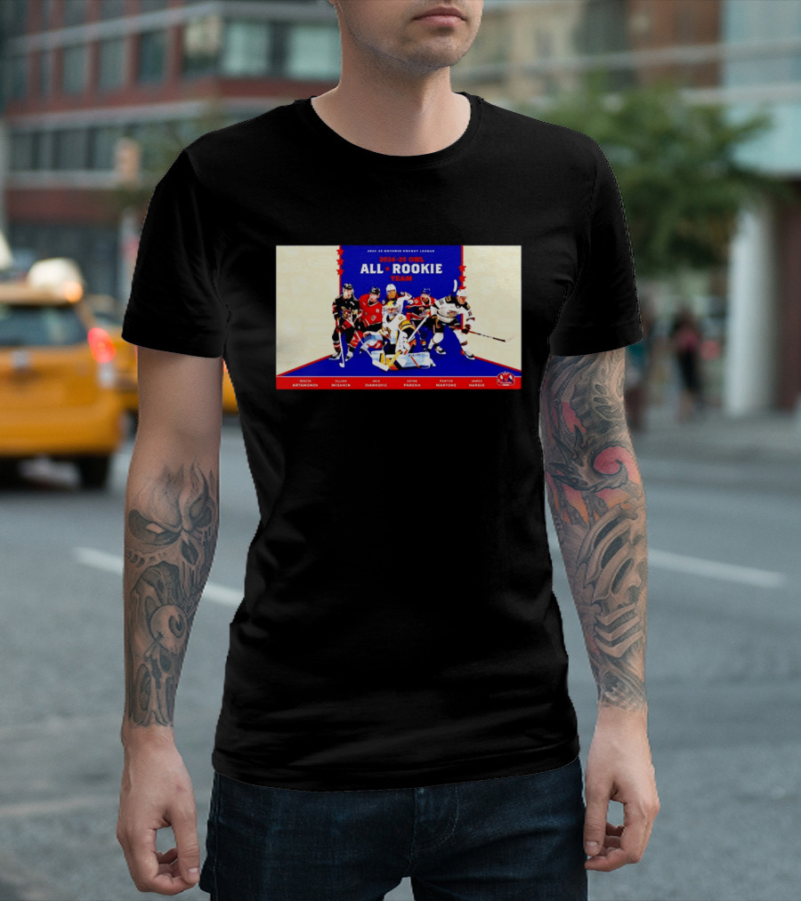 2024 25 OHL All Rookie Team Ontario Hockey League Nikita Artamonov Elijah Mishkin Jack Ivankovic Zayne Parekh Porter Martone James Hardie T-Shirt