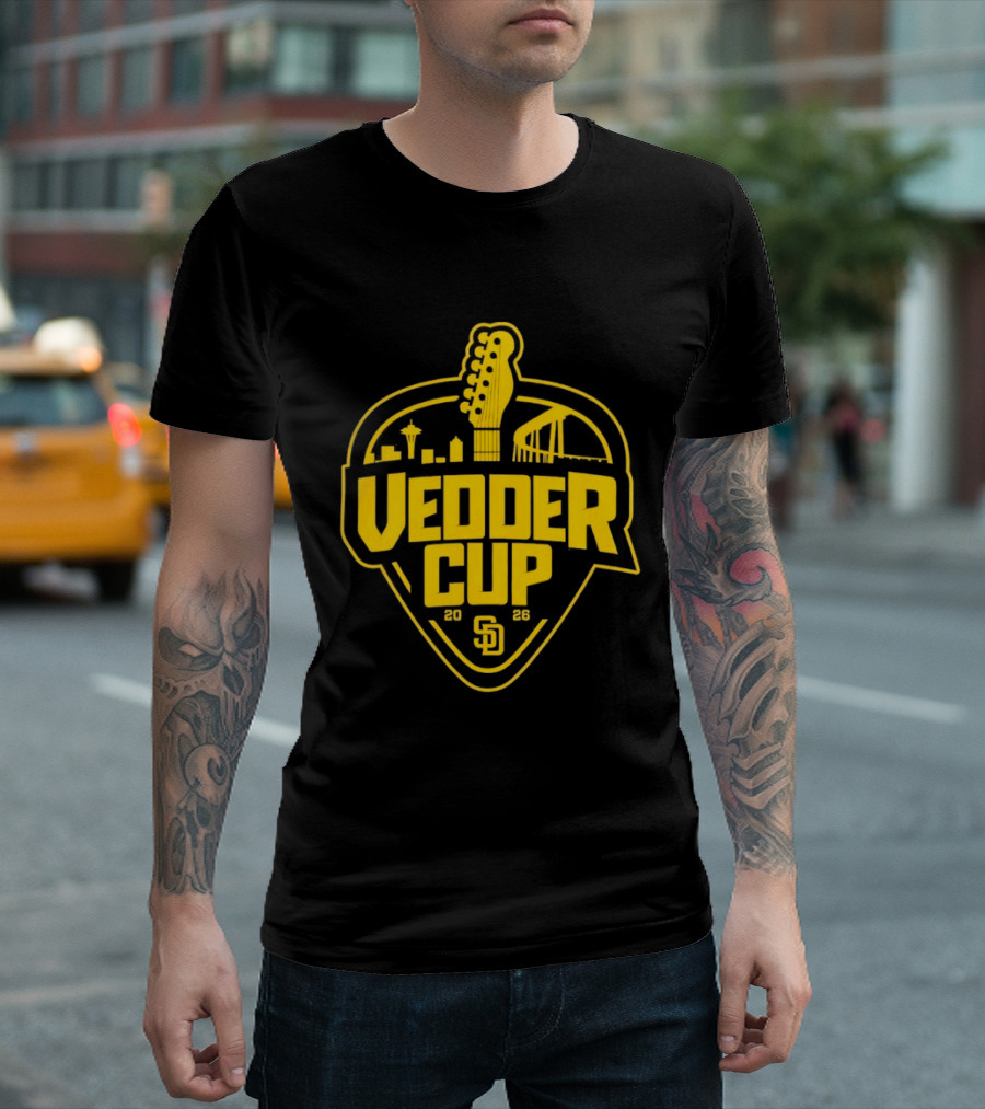 San Diego Padres 2026 Vedder Cup SD Baseball Event City Skyline Guitar T-Shirt