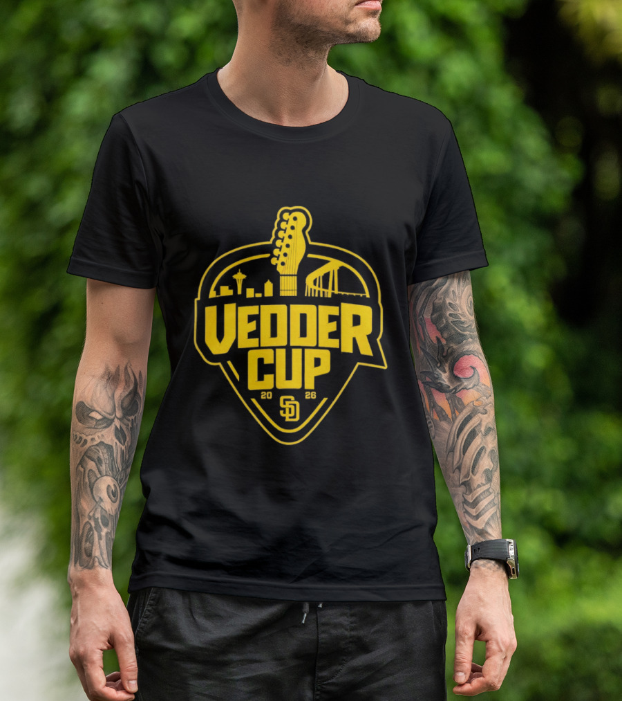 San Diego Padres 2026 Vedder Cup SD Baseball Event City Skyline Guitar T-Shirt