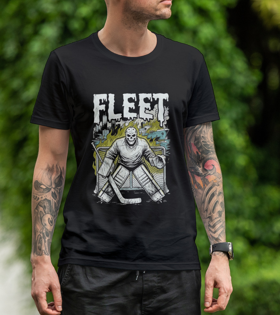 Boston Fleet Hockey Skull Goalie Flames T-Shirt