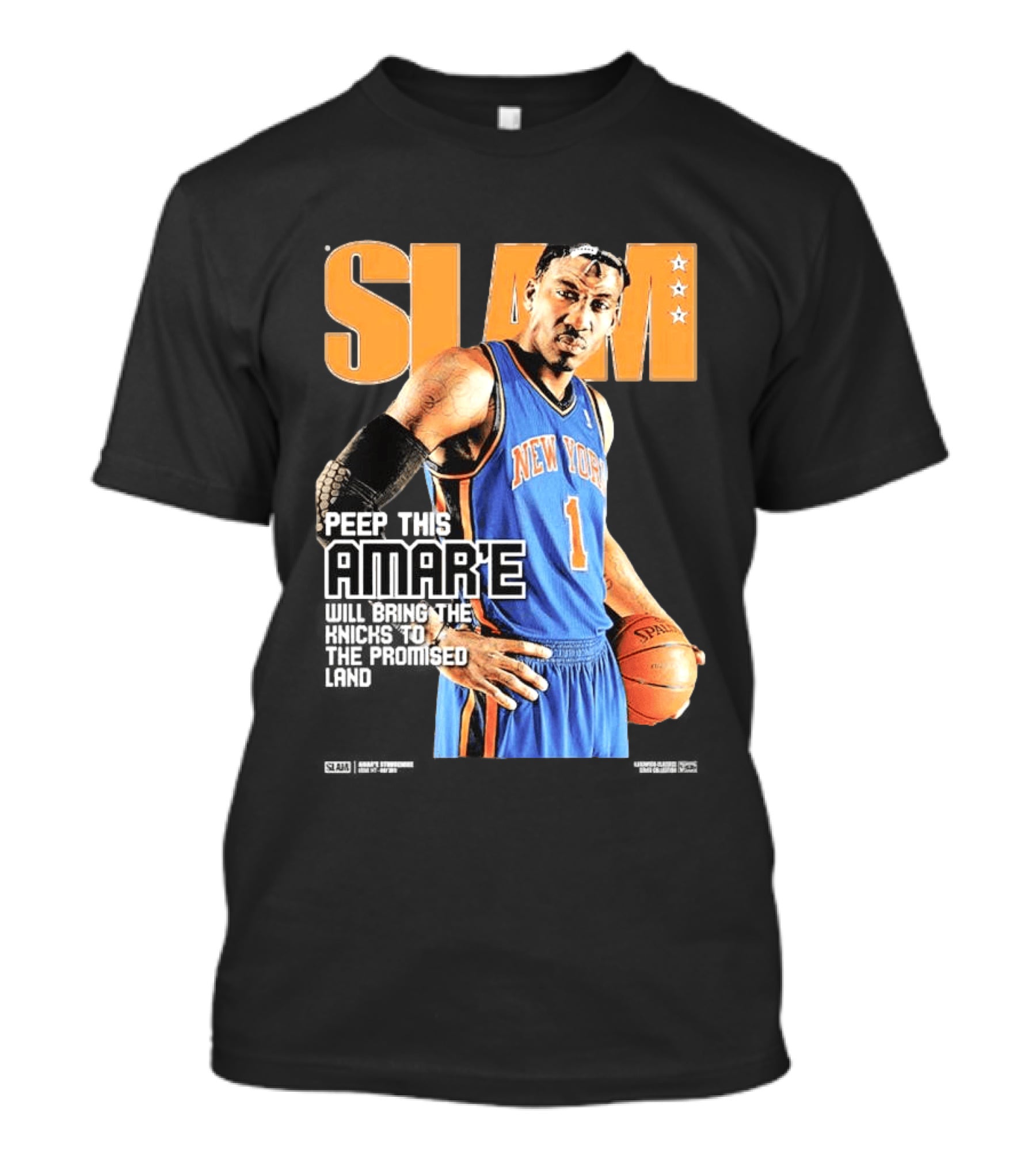 Slam Hardwood Classics Amare Stoudemire Peep This Amare Will Bring The Knicks To The Promised Land New York Knicks T-Shirt