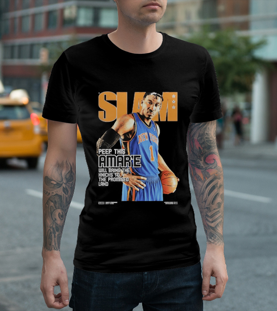 Slam Hardwood Classics Amare Stoudemire Peep This Amare Will Bring The Knicks To The Promised Land New York Knicks T-Shirt
