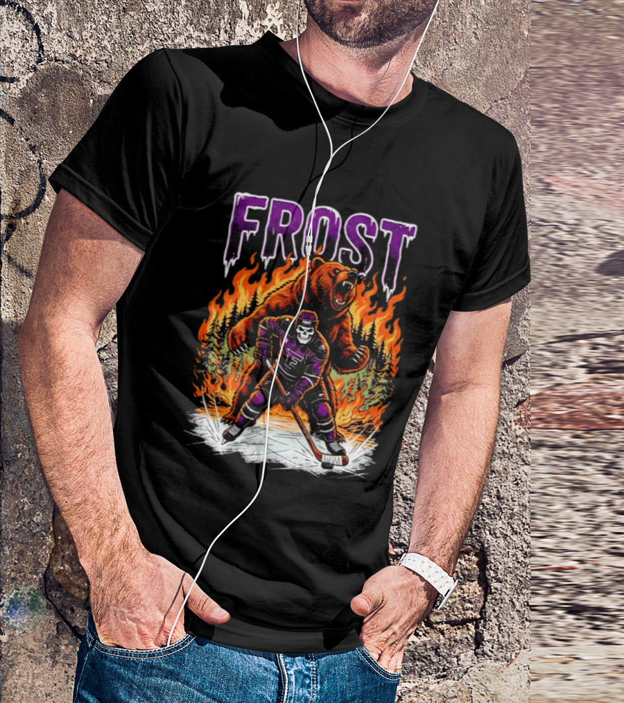 Frost Minnesota Hockey Skull Bear Flames Ice Rink T-Shirt