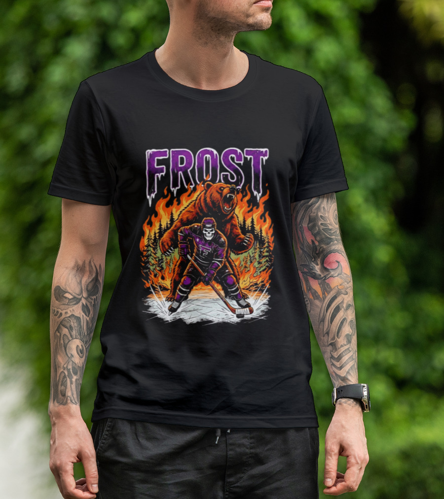 Frost Minnesota Hockey Skull Bear Flames Ice Rink T-Shirt