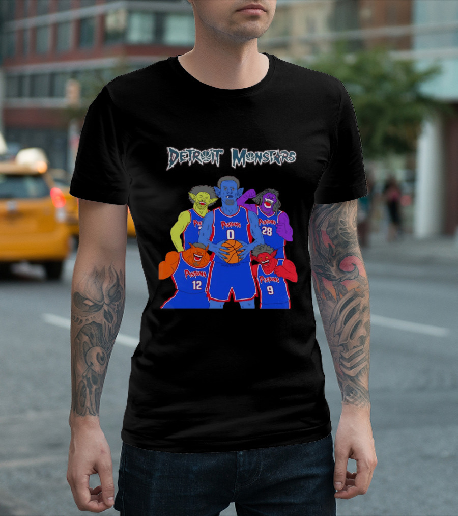 Detroit Pistons Monsters Space Jam Characters Basketball T-Shirt