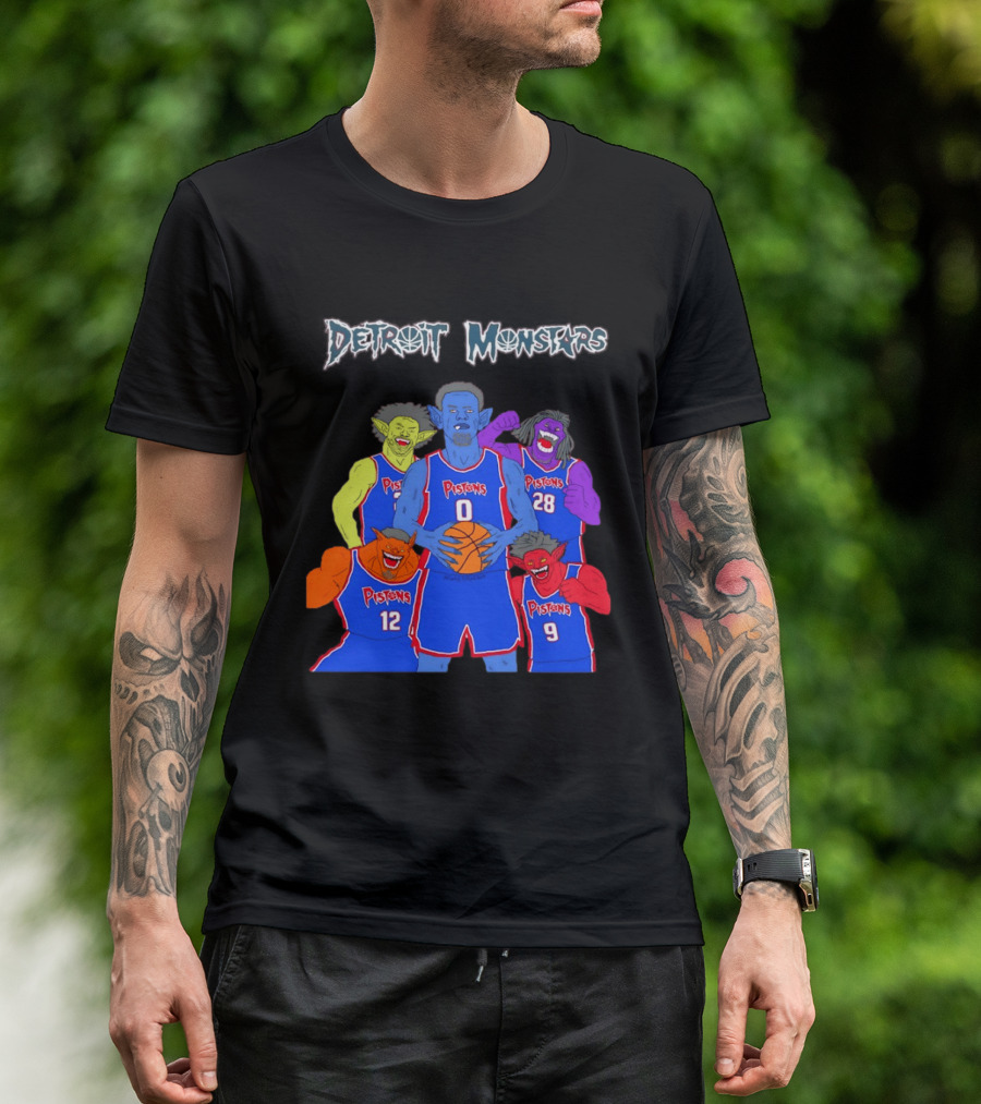 Detroit Pistons Monsters Space Jam Characters Basketball T-Shirt