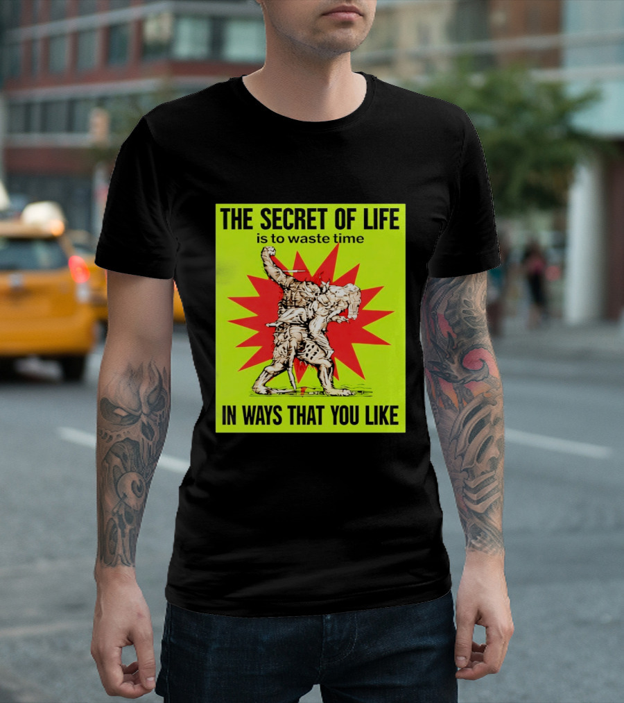 The Secret Of Life Is To Waste Time In Ways That You Like Comic Style Red Burst T-Shirt