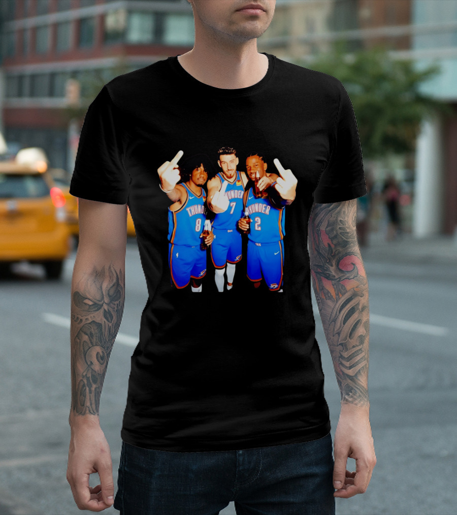 OKC Thunder Basketball Players With Beers And Middle Finger Gesture T-Shirt