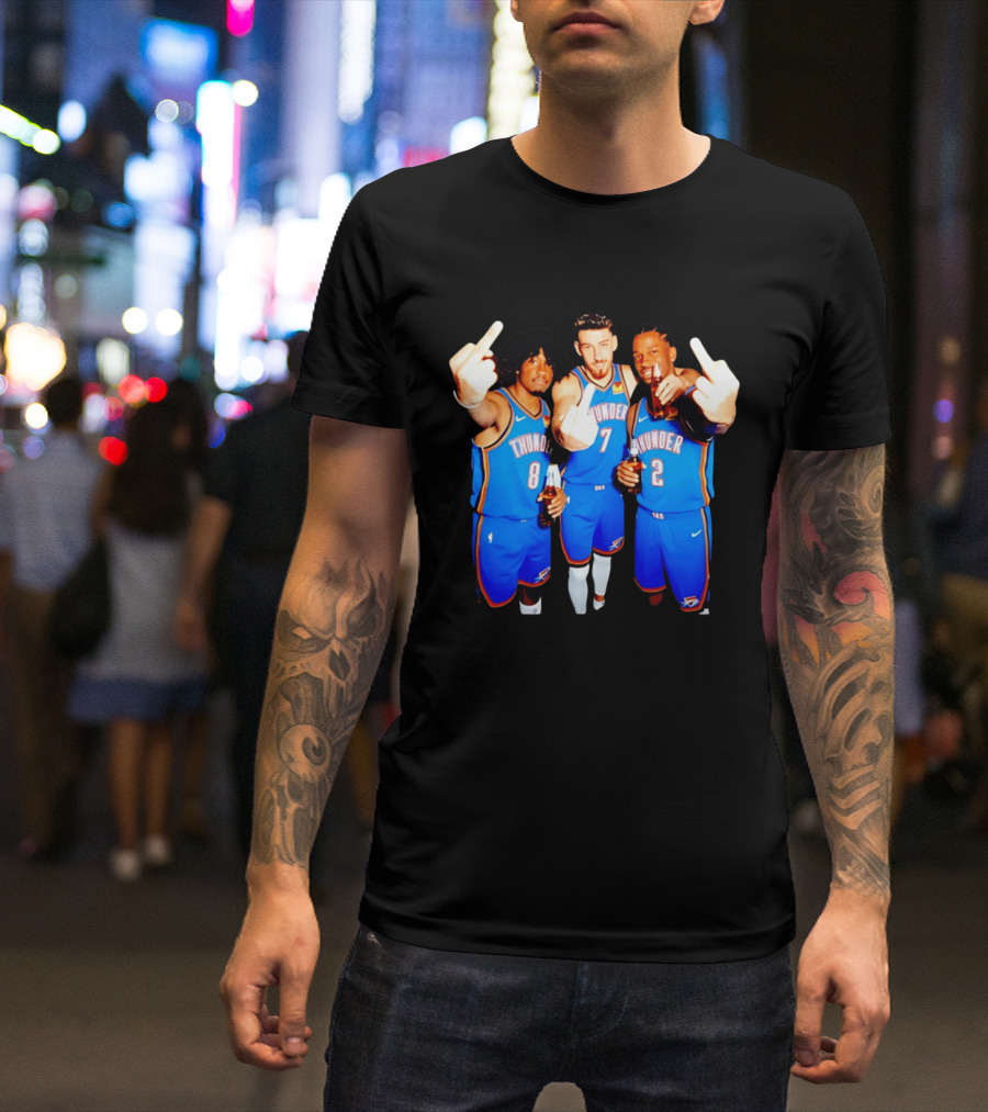OKC Thunder Basketball Players With Beers And Middle Finger Gesture T-Shirt