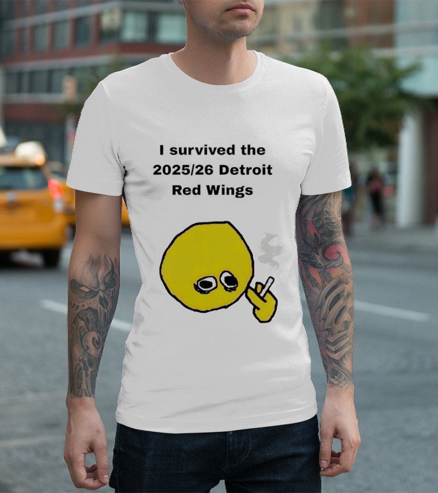 Smoking I Survived The 2025 26 Detroit Red Wings Yellow Face Smoking T-Shirt