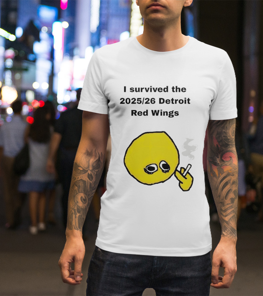 Smoking I Survived The 2025 26 Detroit Red Wings Yellow Face Smoking T-Shirt