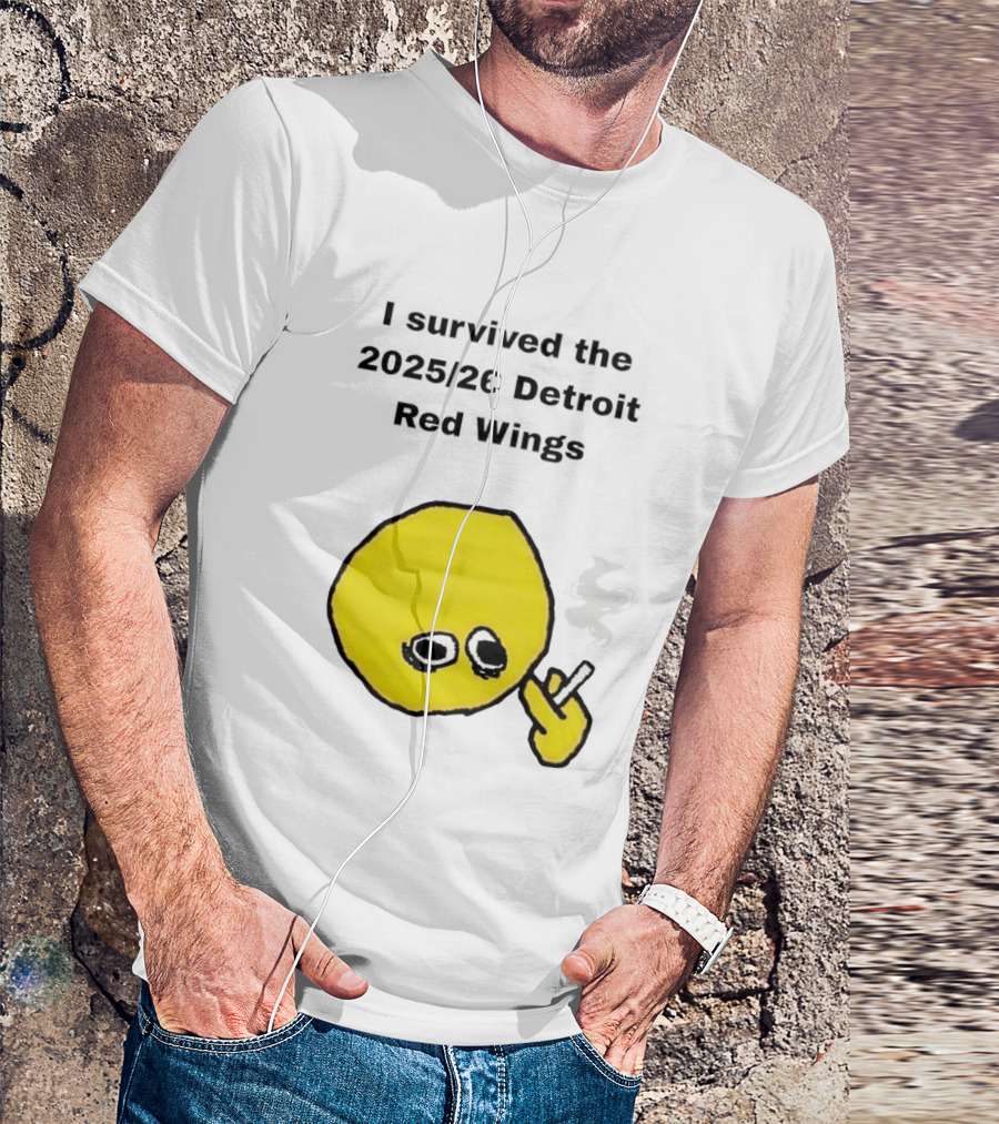 Smoking I Survived The 2025 26 Detroit Red Wings Yellow Face Smoking T-Shirt