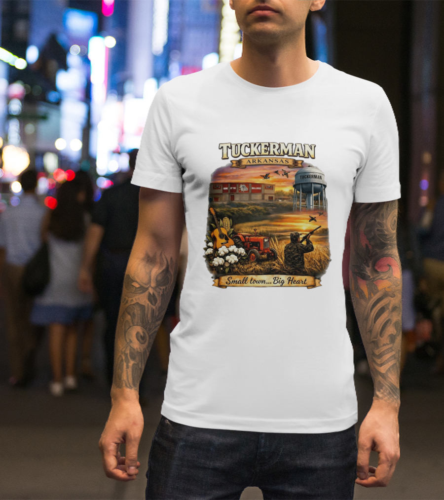 Tuckerman Arkansas Home Of The Bulldogs Water Tower Small Town Big Heart Tractor Hunter Guitar T-Shirt