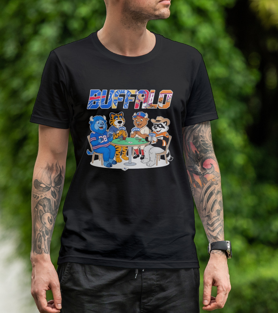 Buffalo Bisons Sabres Bills Rocket City Trash Pandas Playing Card Characters T-Shirt