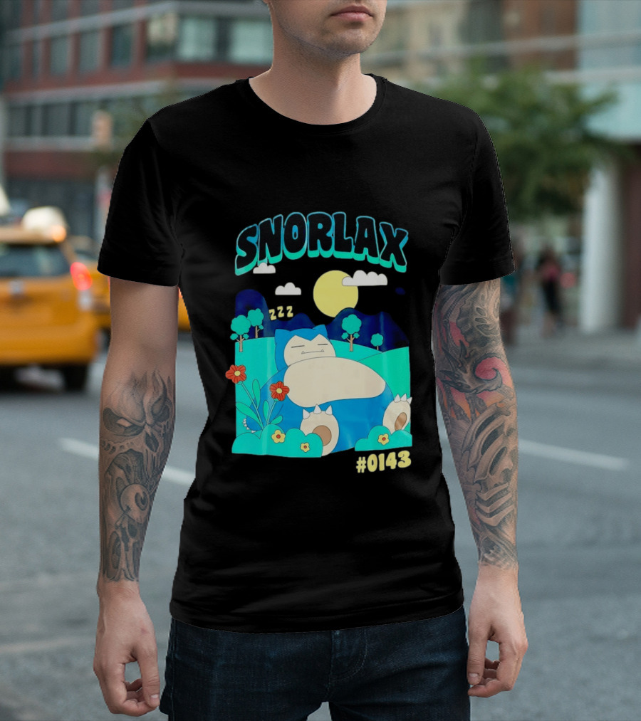 SNORLAX Sleeping Zzz #0143 With Sun And Flowers In Nature Scene T-Shirt
