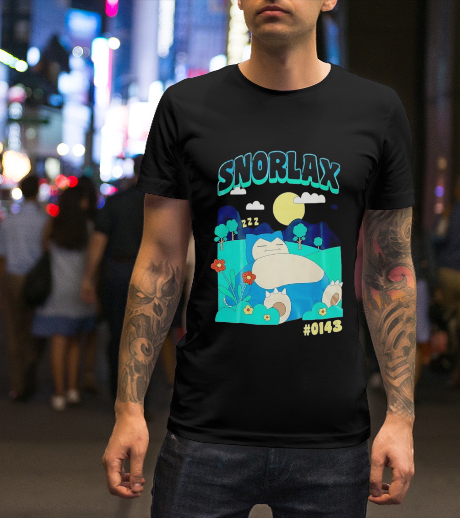 SNORLAX Sleeping Zzz #0143 With Sun And Flowers In Nature Scene T-Shirt