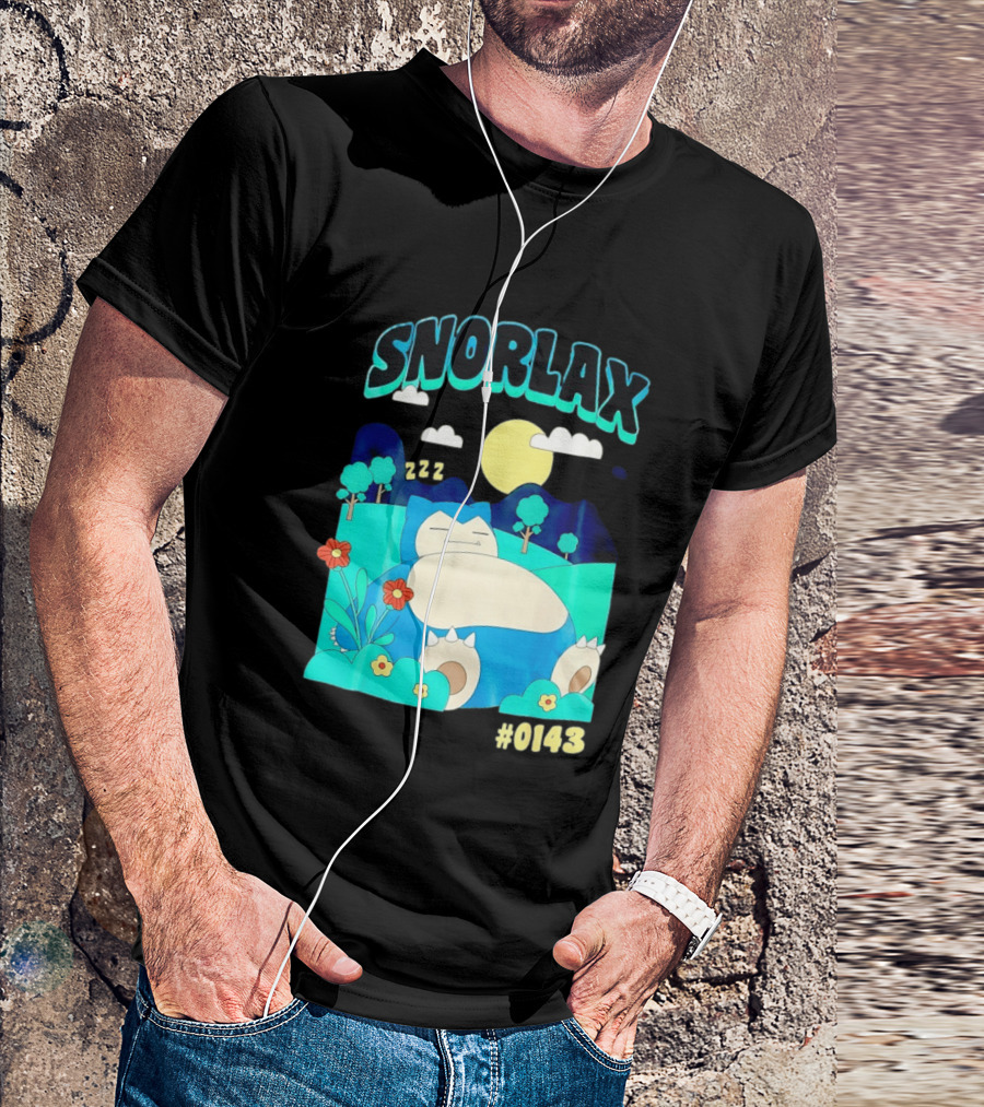 SNORLAX Sleeping Zzz #0143 With Sun And Flowers In Nature Scene T-Shirt