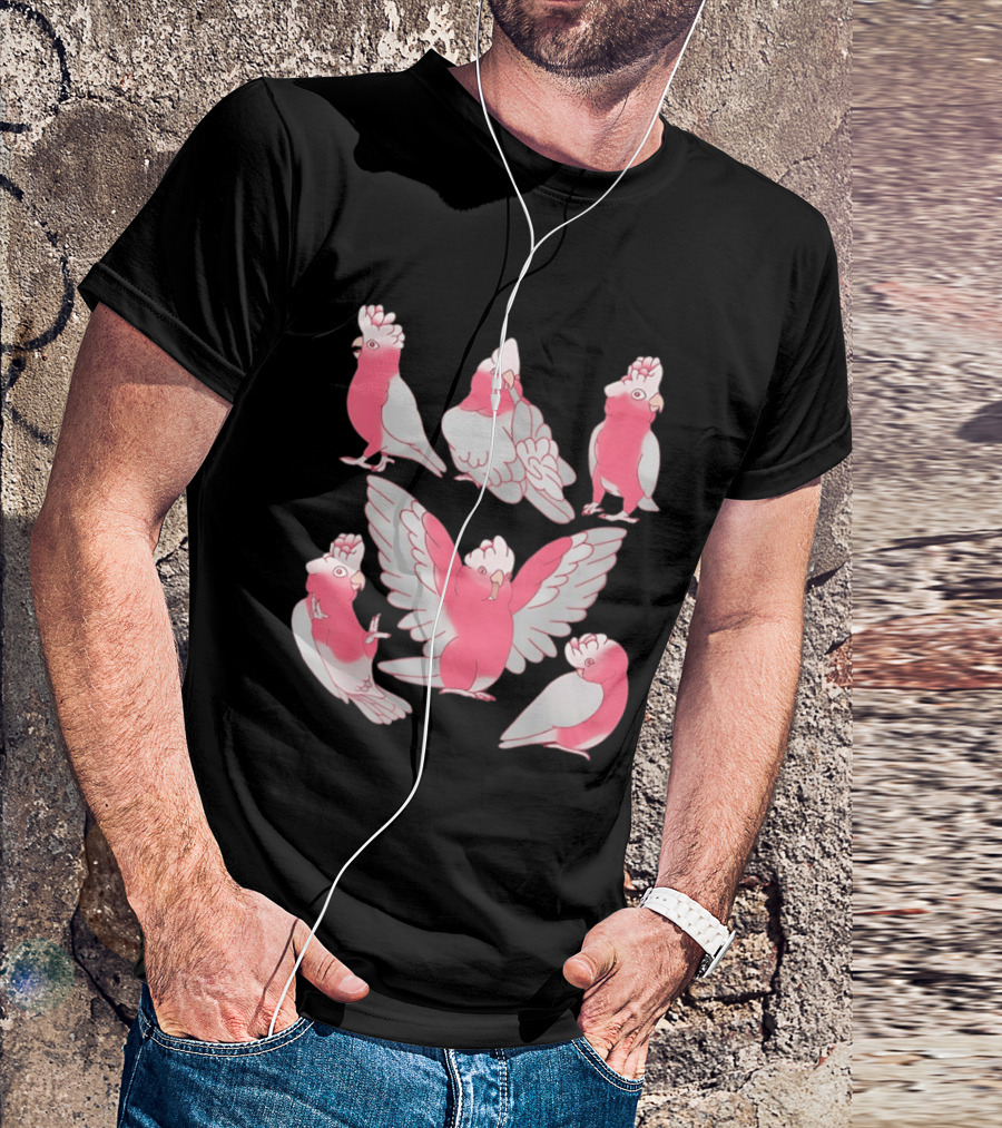 Galah Cockatoo Pink Parrot Birb Cute Cartoon Characters T-Shirt