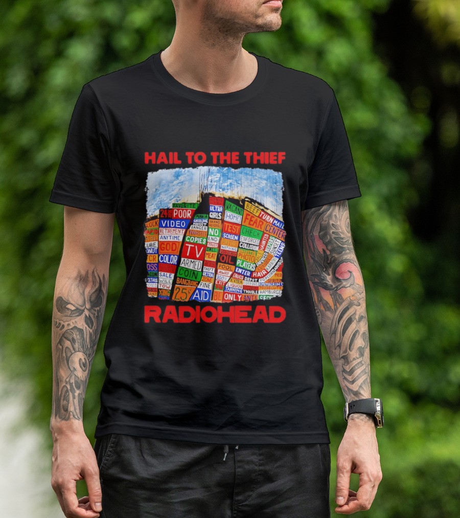 Radiohead Hail To The Thief Album Cover Colorful Text Collage 24HR TV 25 Aid T-Shirt