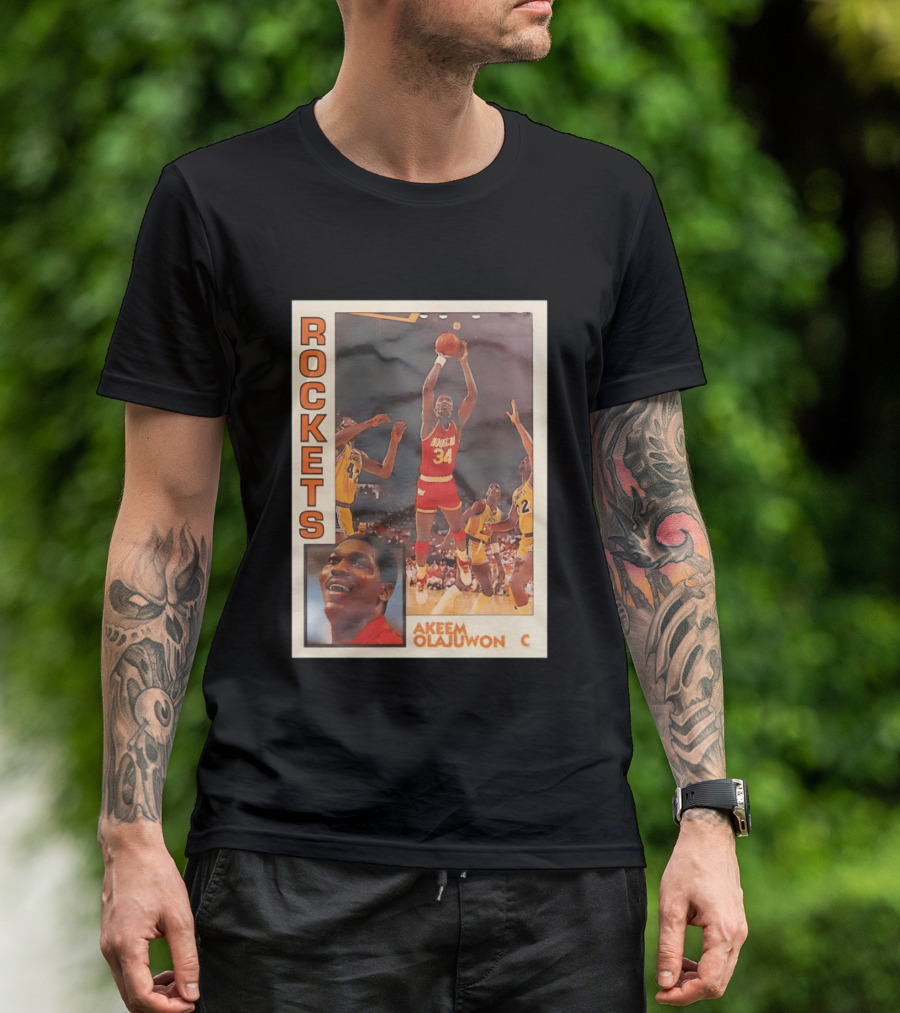 Hakeem Olajuwon Houston Rockets Vintage Basketball Card T-Shirt