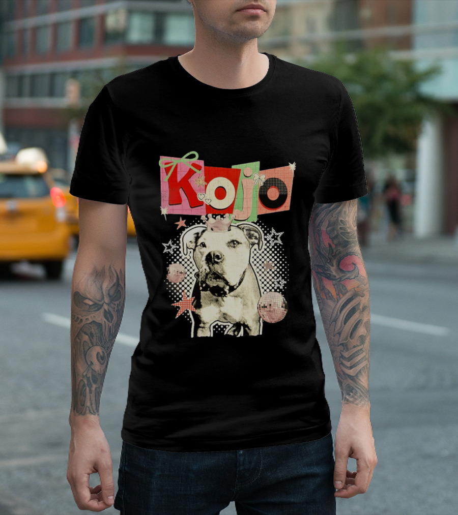 Kojo Dog Crown Retro Style Collage With Hearts And Stars T-Shirt