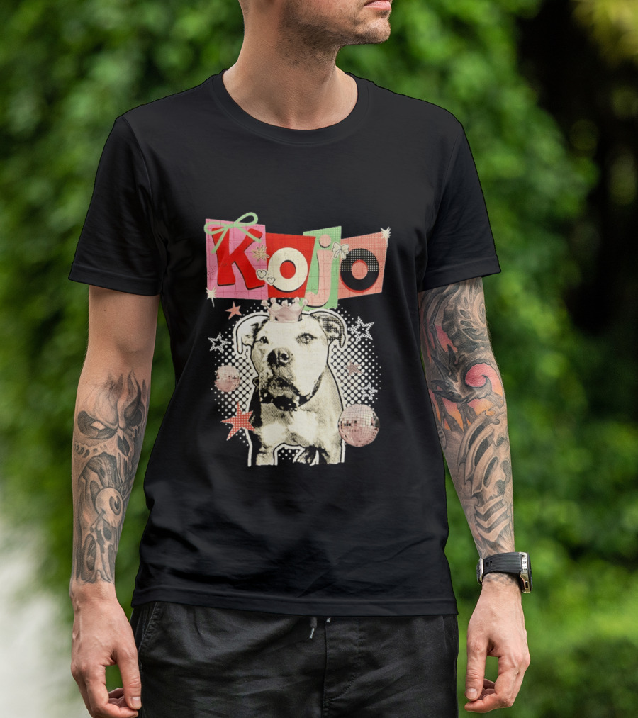 Kojo Dog Crown Retro Style Collage With Hearts And Stars T-Shirt
