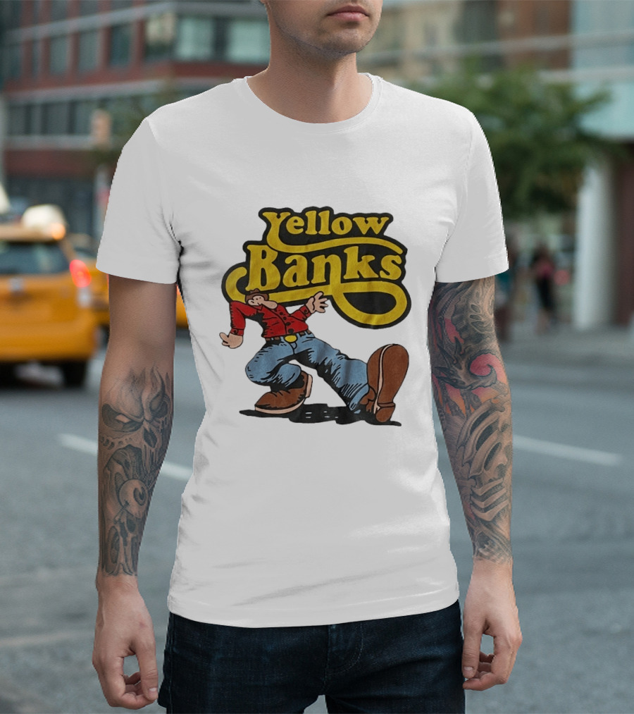 Yellow Banks Retro Cartoon Style Fun T-Shirt