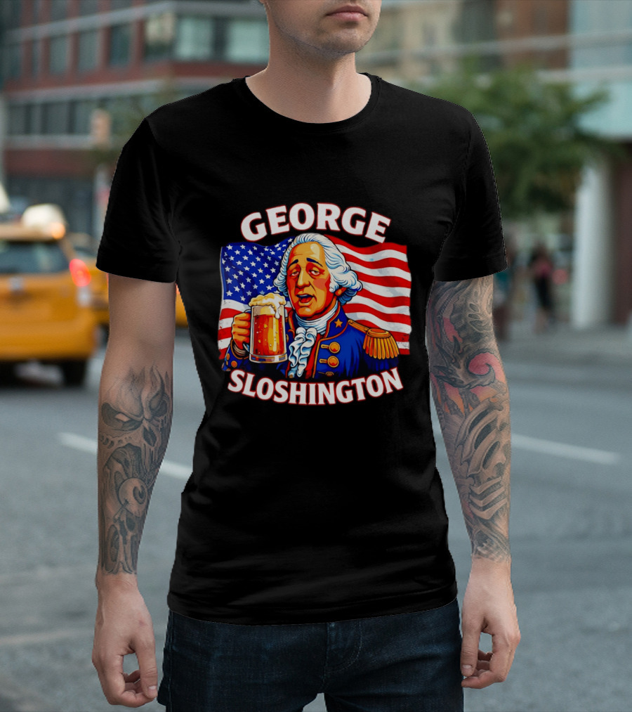 George Sloshington Patriotic Beer With American Flag T-Shirt
