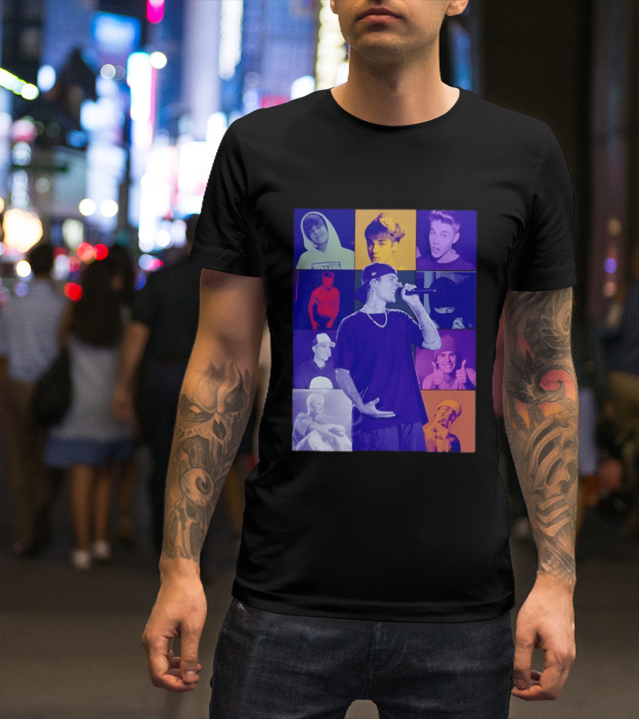 Justin Bieber The Eras Tour Concert Retro Photo Collage T-Shirt
