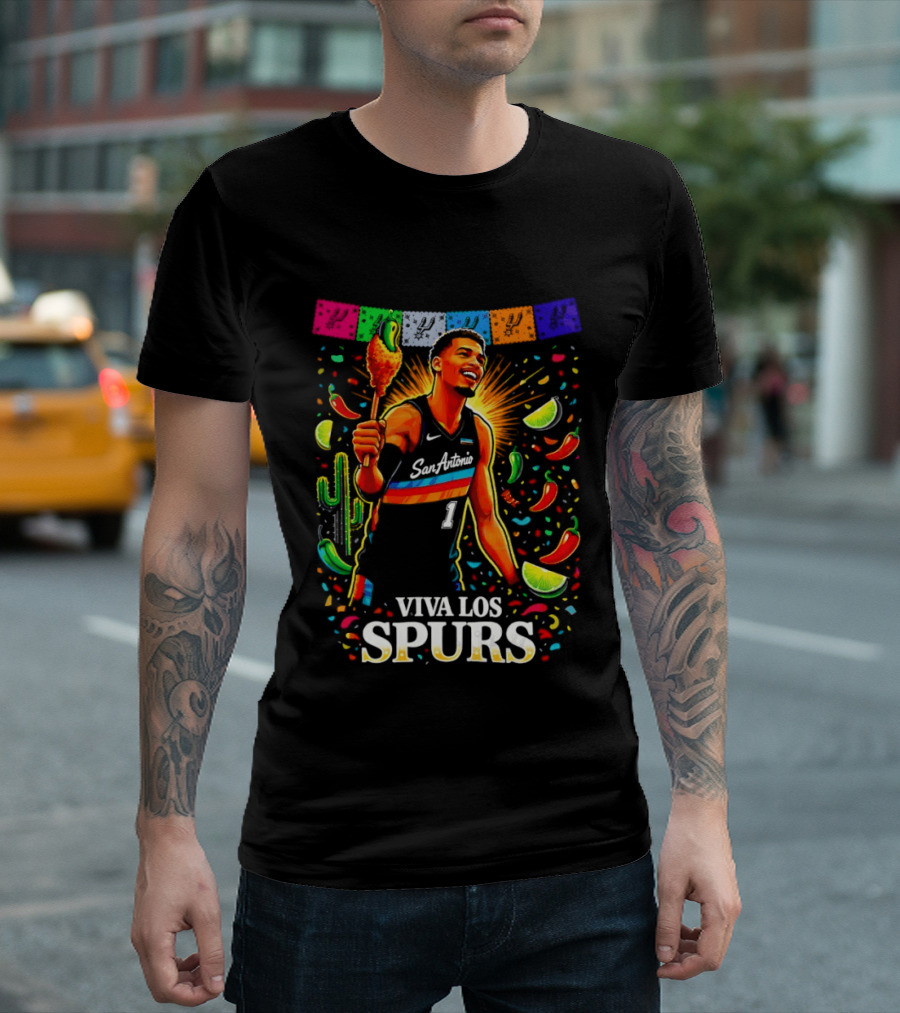 Viva Los Spurs Victor Wembanyama San Antonio Basketball NBA Fiesta Celebration T-Shirt