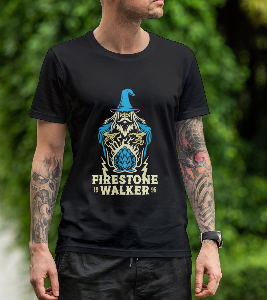 Firestone Walker 1996 Wizard Hat And Bearded Figure With Lightning Bolts T-Shirt