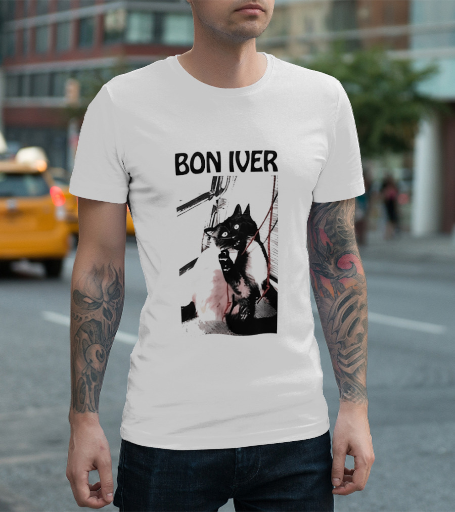 Bon Iver Cat With Guitar Image T-Shirt