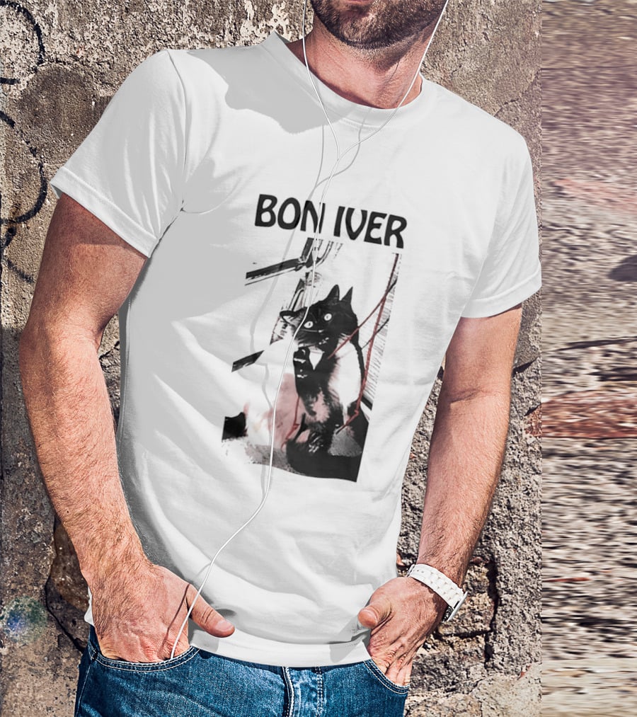 Bon Iver Cat With Guitar Image T-Shirt