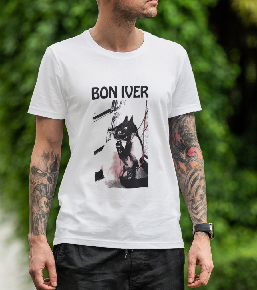 Bon Iver Cat With Guitar Image T-Shirt