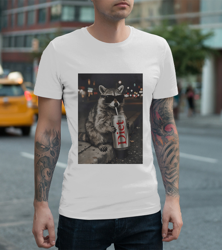 Raccoons Diet Soda Gen Z Dank Meme Raccoon With Sunglasses And Soda Can T-Shirt