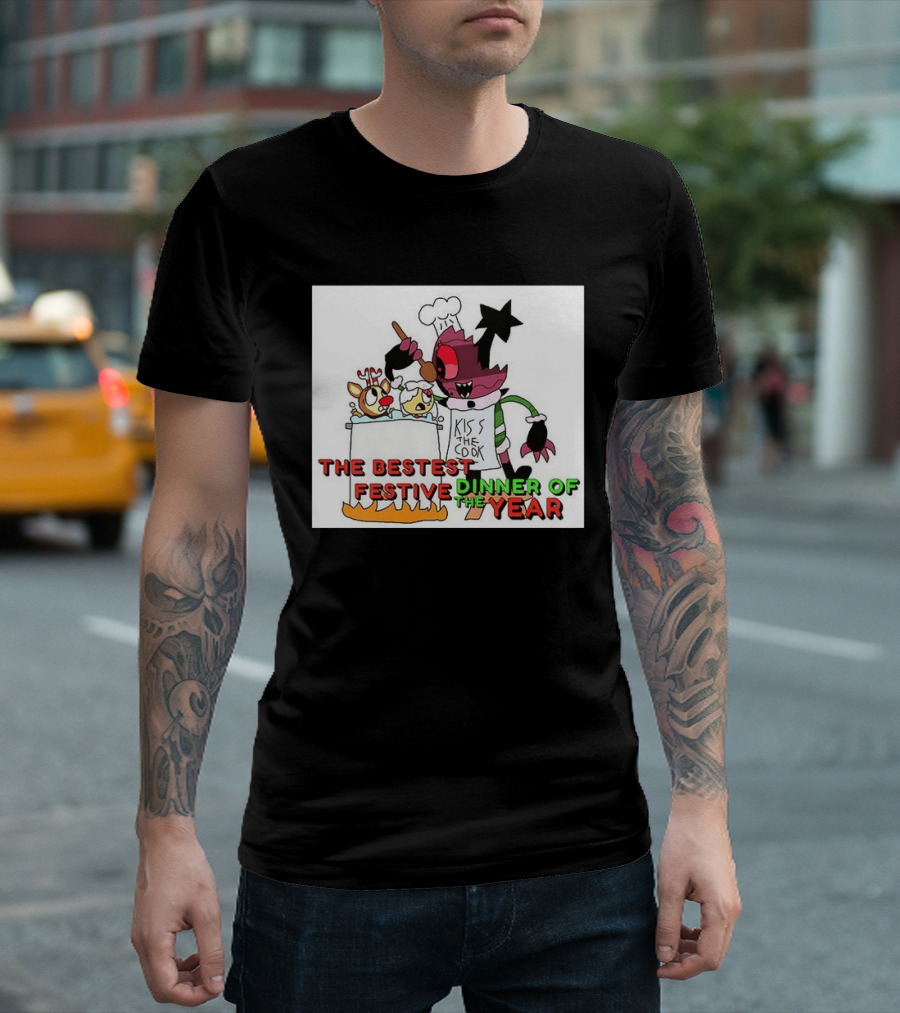 The Bestest Festive Dinner Of The Year Kiss The Cook Chef Monster Reindeer Cooking T-Shirt