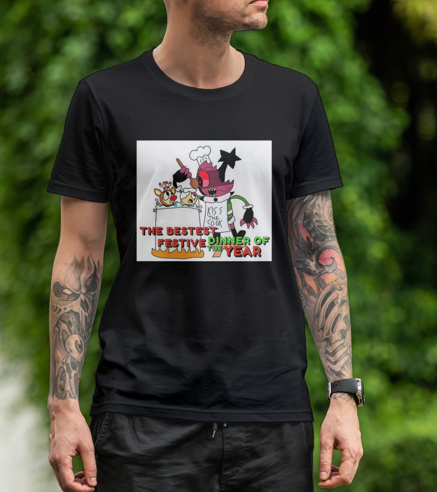 The Bestest Festive Dinner Of The Year Kiss The Cook Chef Monster Reindeer Cooking T-Shirt