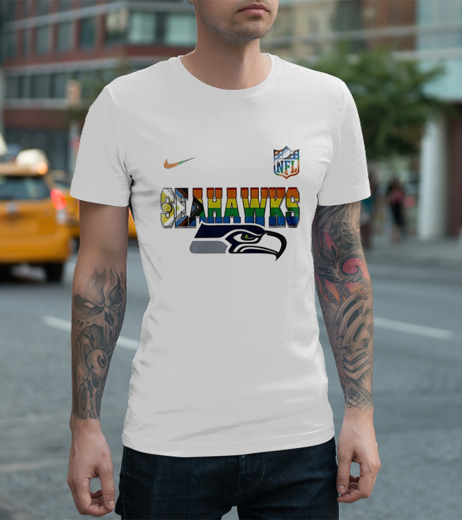 Seattle Seahawks Rainbow Pride NFL Peanuts Collaboration Snoopy Nike T-Shirt