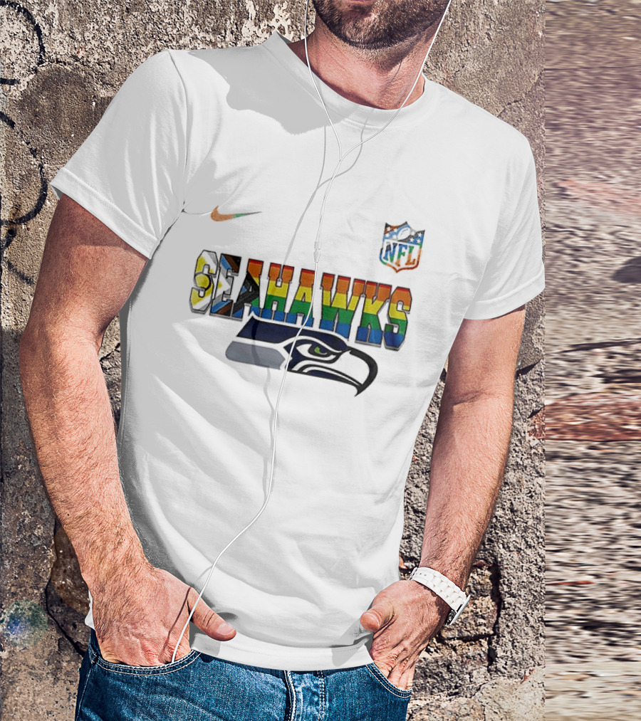 Seattle Seahawks Rainbow Pride NFL Peanuts Collaboration Snoopy Nike T-Shirt