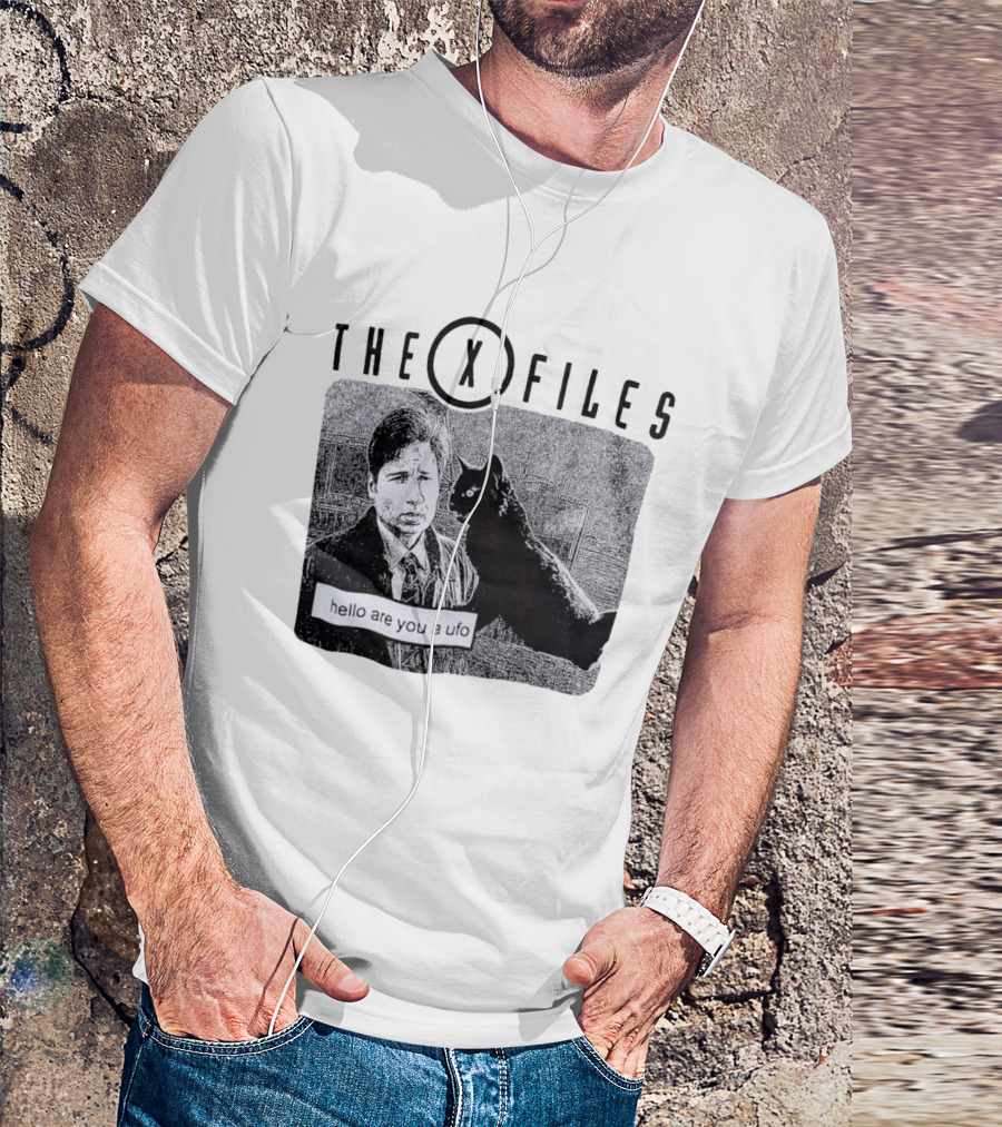 The X Files Hello Are You A UFO Mulder Black Cat T-Shirt