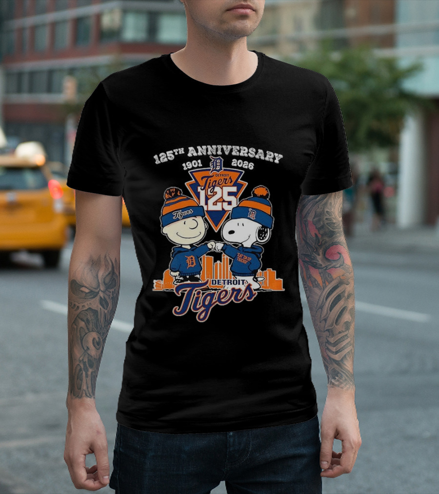 Charlie Brown Snoopy Detroit Tigers 125th Anniversary 1901 2026 Skyline T-Shirt