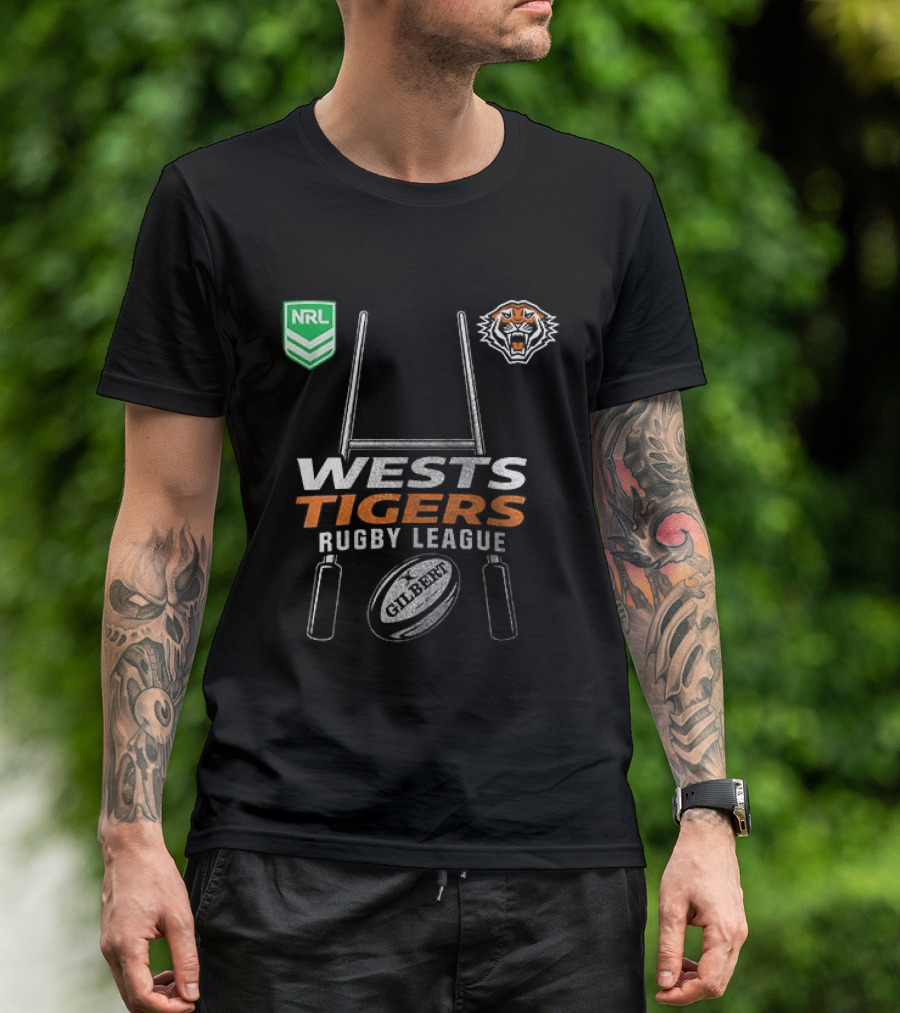 Wests Tigers Rugby League NRL X Motor Harley Davidson Skeleton Gilbert Rugby Ball T-Shirt