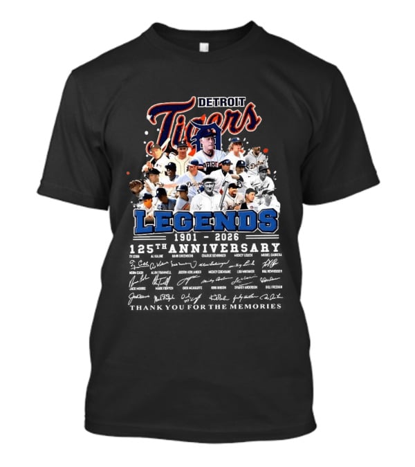 Detroit Tigers Legends 1901 2026 125th Anniversary Thank You For The Memories T-Shirt