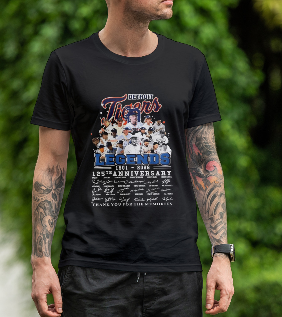 Detroit Tigers Legends 1901 2026 125th Anniversary Thank You For The Memories T-Shirt
