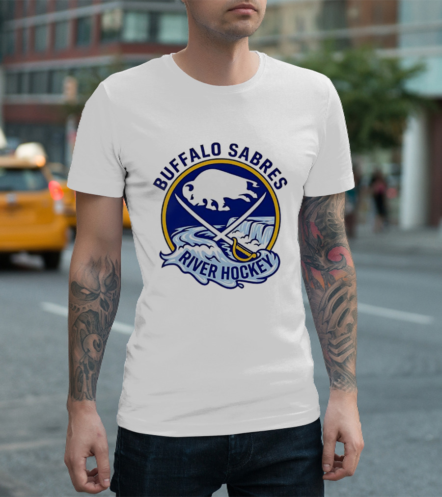 Buffalo Sabres River Hockey White Buffalo And Swords T-Shirt